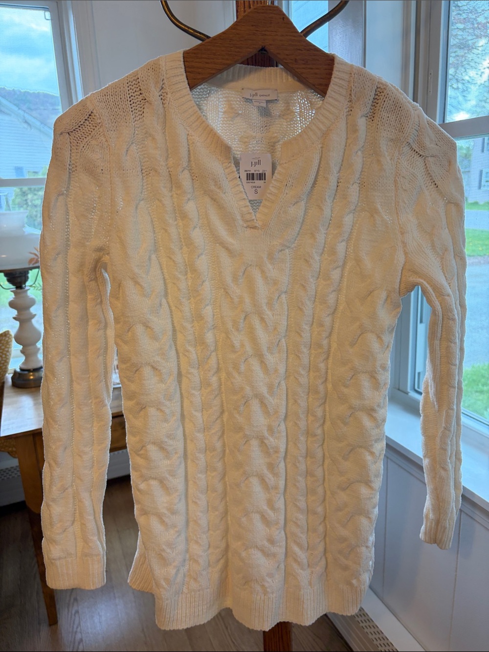 J. Jill Cream Cable-Knit V-Neck Sweater